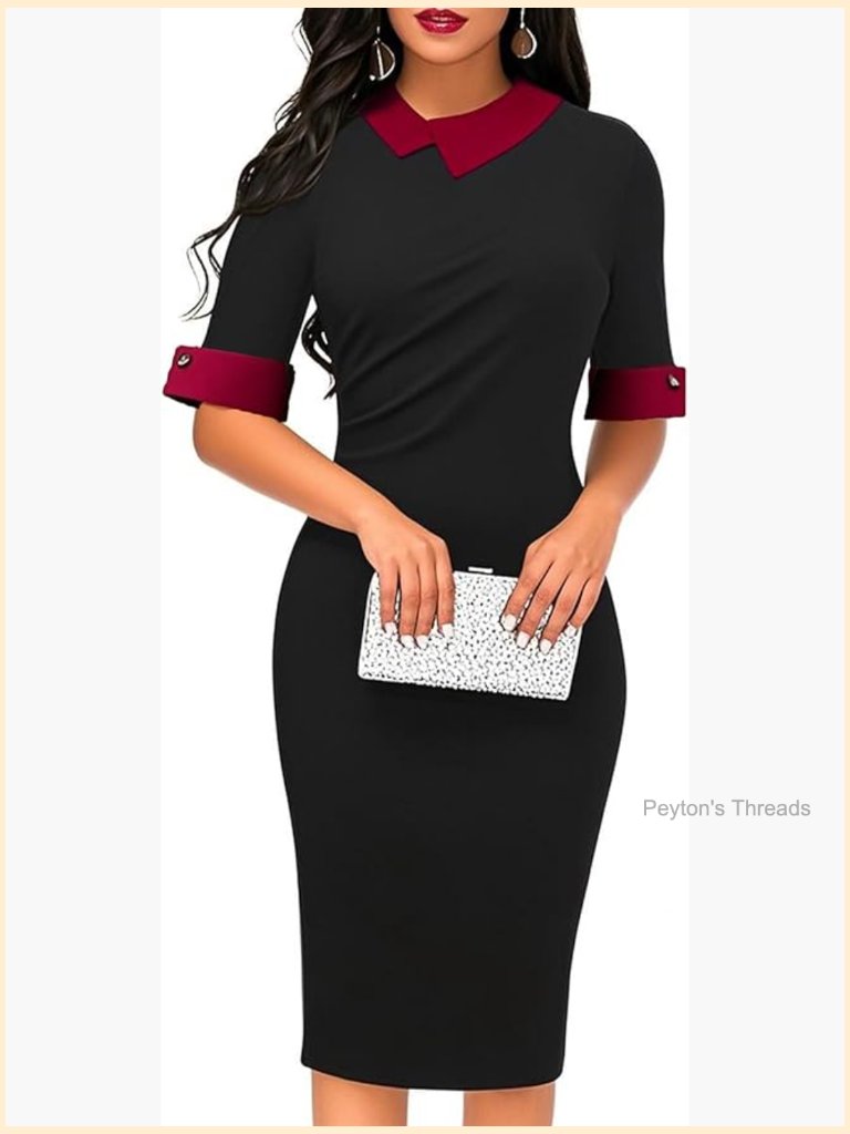 Retro Bodycon Knee-Length Formal Office Pencil Dress With Back Zipper